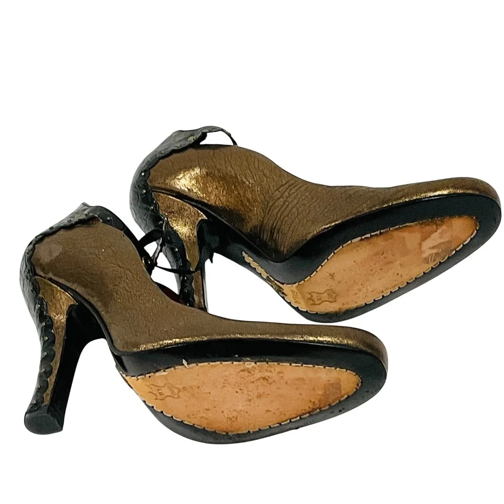 J Vincent women's shoes heels leather sole metallic bronze black studded 6.5 3.5